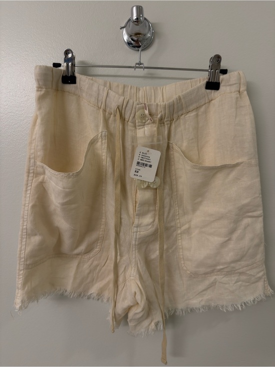 Free People Pants - NWT Free People Linen Blend Shorts Cream White Raw Hem Drawstring Casual XS